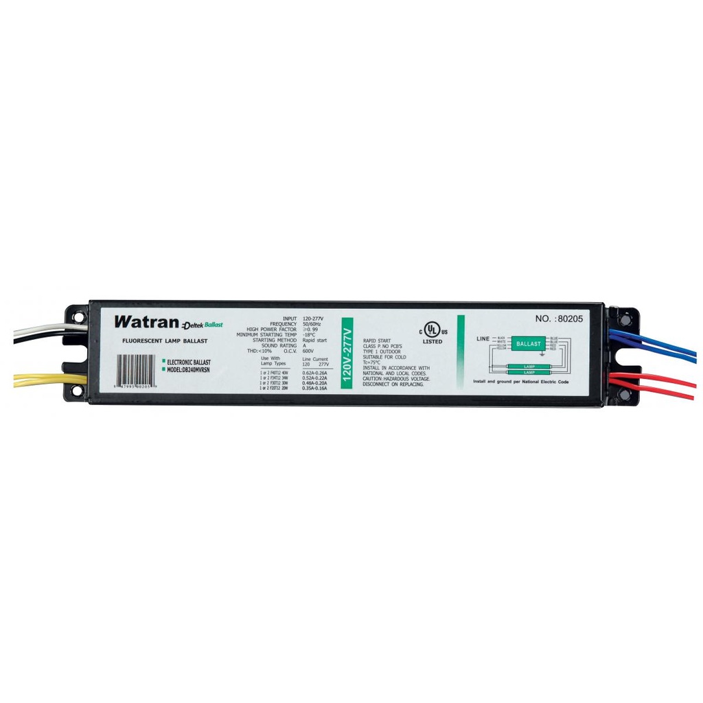 DB240MVRSN BALLAST UNV 80205 T12 Rapid Start, Professional < 10% THD, Universal Voltage Ballast 120/277V