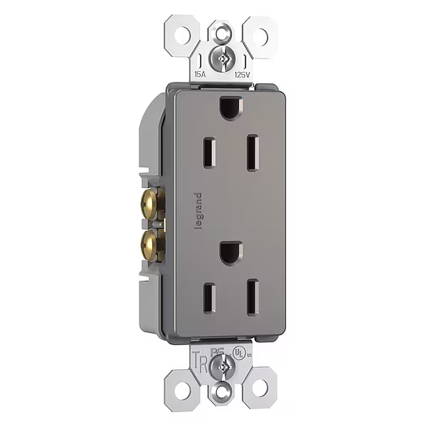 Legrand Straight Blade Receptacle, 5-15R, 15 A, 125V AC, 2 Pole, 3 Wire, Flush Mount, Grounded