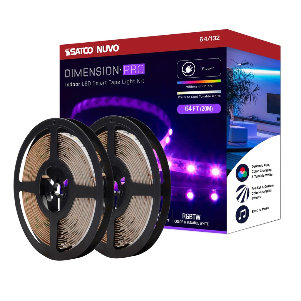 Satco Dimension Pro; Tape Light strip; 64 ft.; Hi-Output; RGB plus Tunable White; Plug connection