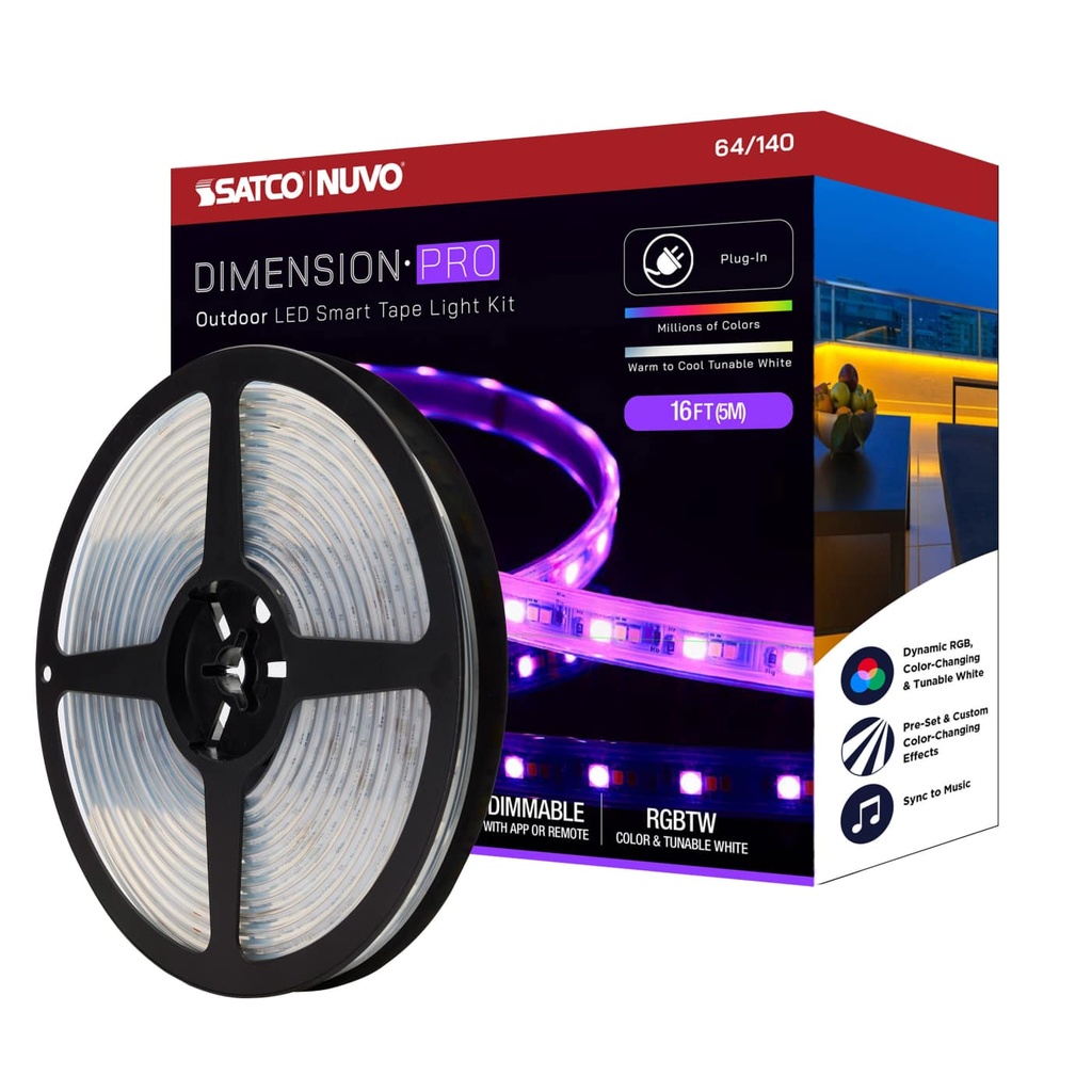 Satco Dimension Pro; Tape Light strip; 16 ft.; Hi-Output; RGB plus Tunable White; Plug connection