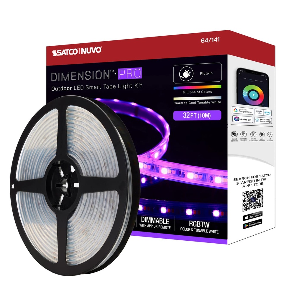 Satco Dimension Pro; Tape Light strip; 32 ft.; Hi-Output; RGB plus Tunable White; Plug connection