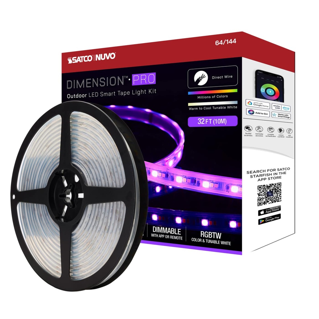 Satco Dimension Pro; Tape Light strip; 32 ft.; Hi-Output; RGB plus Tunable White; J-Box connection
