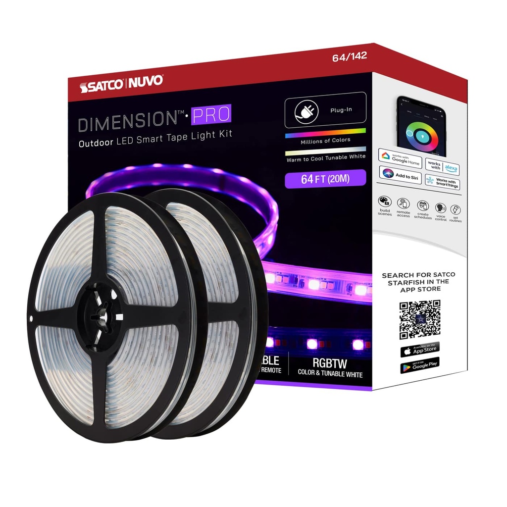 Satco Dimension Pro; Tape Light strip; 64 ft.; Hi-Output; RGB plus Tunable White; Plug connection