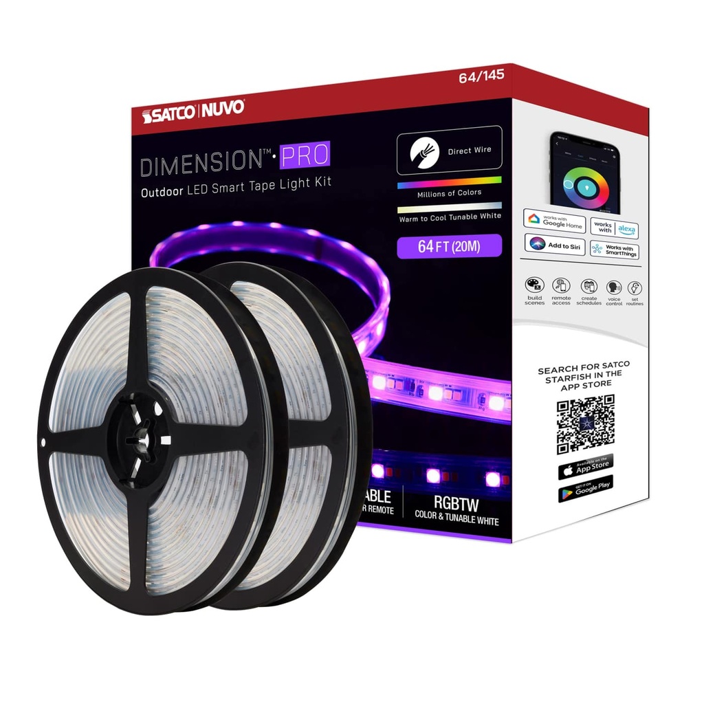 Satco Dimension Pro; Tape Light strip; 64 ft.; Hi-Output; RGB plus Tunable White; J-Box connection