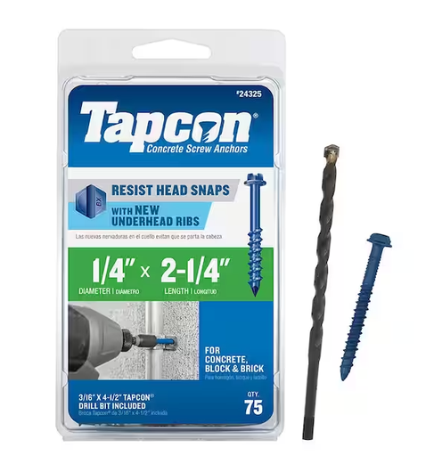 [100079414 ] Tapcon 1/4 in. x 2-1/4 in. Hex-Washer-Head Concrete Anchors (75-Pack)