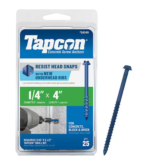 [100161417 ] Tapcon 1/4 in. x 4 in. Hex-Washer-Head Concrete Anchors (25-Pack)