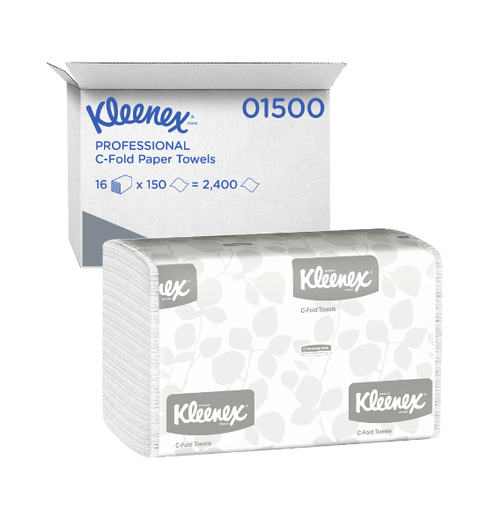 [01500] Kleenex® 1-Ply White C-Fold Paper Towel 10.125" x 13.15" 150 Towels/Pack, 16 Packs/Case