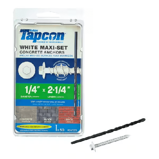 [205210076] Tapcon 1/4 in. x 2-1/4 in. Maxi-Set White Hex-Head Concrete Anchors (50-Pack)