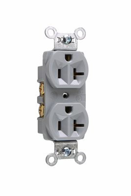 [CR20GRY] Legrand 20A 125V Commercial Spec-Grade Duplex Receptacle, Side Wire, Gray