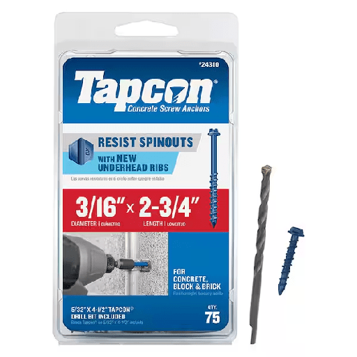 [100170162] Tapcon 3/16 in. x 2-3/4 in. Hex-Washer-Head Concrete Anchors (75-Piece)