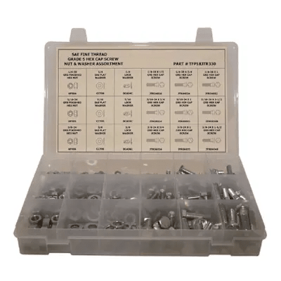 [TFP18JTR330] Grade 5 Hex Head Cap Screw Nut and Washer Zinc Plated Fine Thread Assortment (330-Piece)