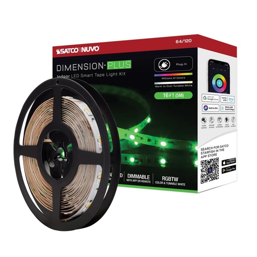 [64-120] Satco Dimension Plus; Tape Light strip; 16 ft.; RGB plus Tunable White; Plug connection
