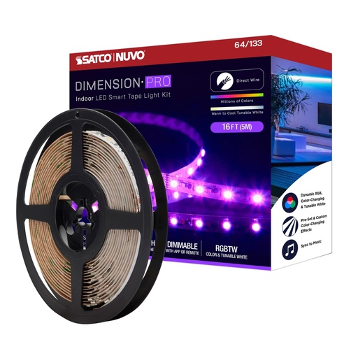 [64-133] Satco Dimension Pro; Tape light strip; 16 ft.; Hi-Output; RGB plus Tunable White; J-Box connection