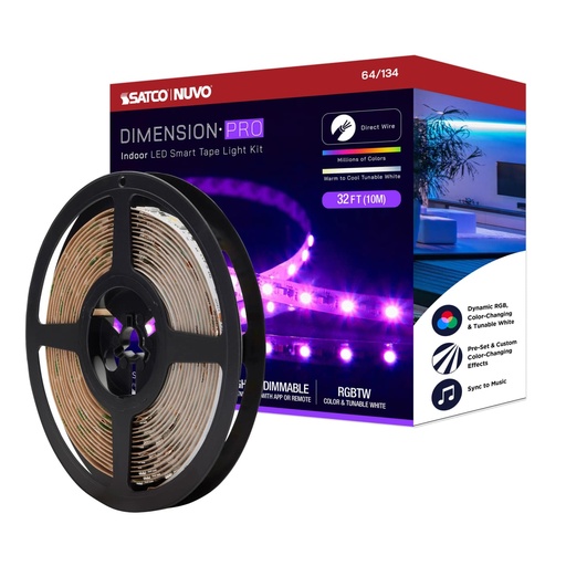 [64-134] Satco Dimension Pro; Tape Light strip; 32 ft.; Hi-Output; RGB plus Tunable White; J-Box connection