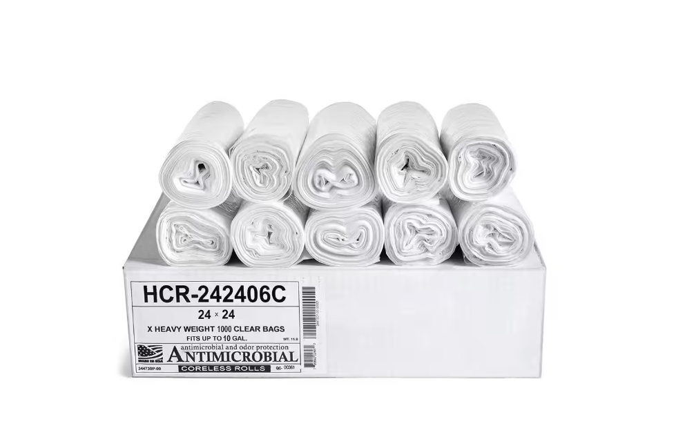 HCR Hi-Lene + Antimicrobial 24 in. x 24 in. 10 Gal. Clear Trash Bags (Pack of 1000) 6 mic (eq)