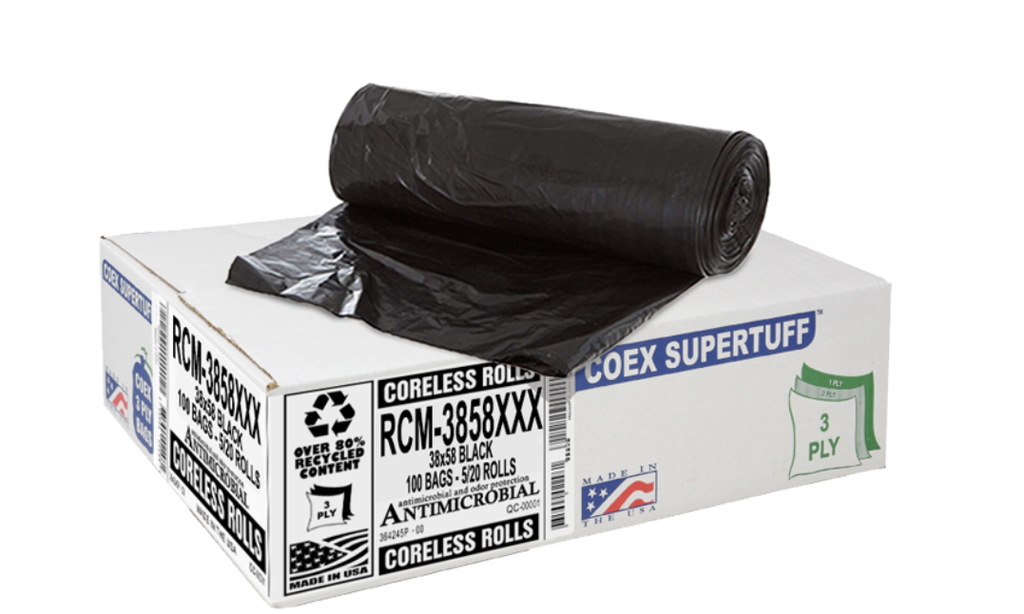 ALUF PLASTICS 55-60 Gal. Black Trash Bags - 38 in. x 58 in. (Pack of 100) 1.5 mil