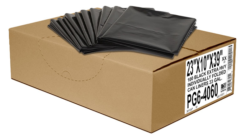 Black Repro - Gusseted Can Liner 23x10x39 - Color Black - 33 Gallon - 2 mill Case of 100