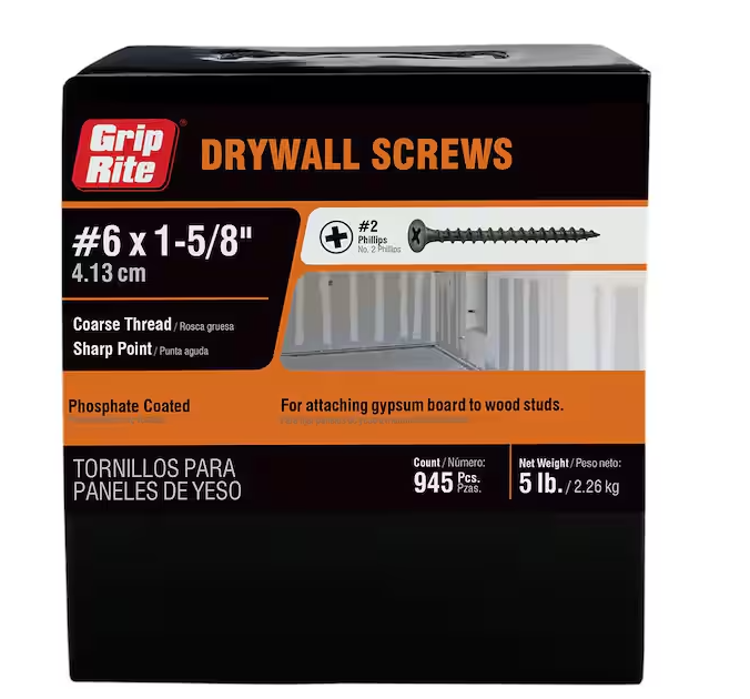 Grip-Rite #6 x 1-5/8 in. Philips Bugle-Head Coarse Thread Sharp Point Drywall Screws (5 lbs./Pack)