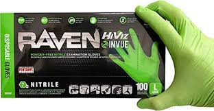 Raven Hi-Viz InVue Powder-Free Exam Grade Nitrile - 7 mil - 100 Gloves per box (by weight)-Large