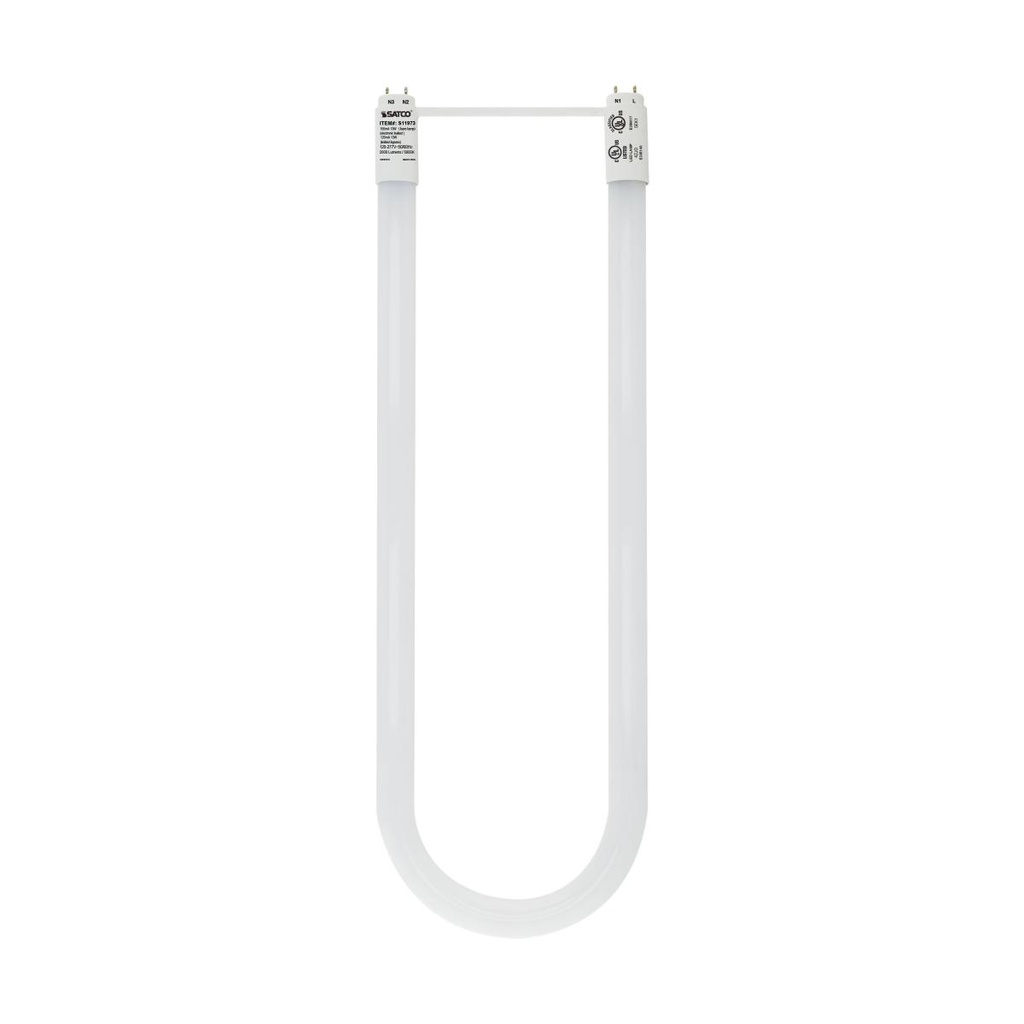 Satco 13 Watt T8 U-Bend LED; 50000 Hours; Medium bi-pin base; 2000 Lumens; 5000K; Type A/B; Ballast Dependent or Ballast Bypass; Single or Double Ended Wiring