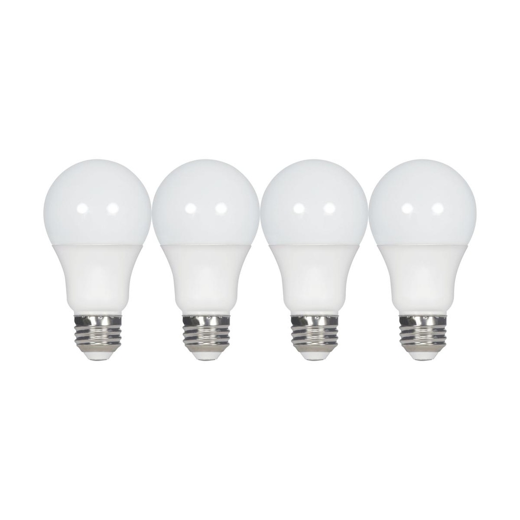 Satco 9.5 Watt; A19 LED; Frosted; 2700K; Medium base; 220 deg. Beam Angle; 120 Volt; Non-Dimmable; 4-Pack