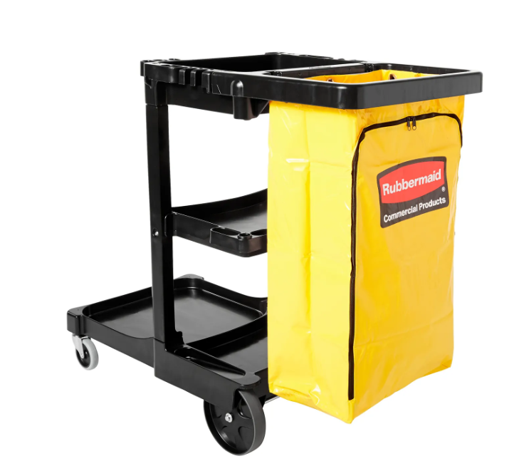 RUBBERMAID Cleaning Cart with Zippered Yellow Vinyl Bag 25 GAL
