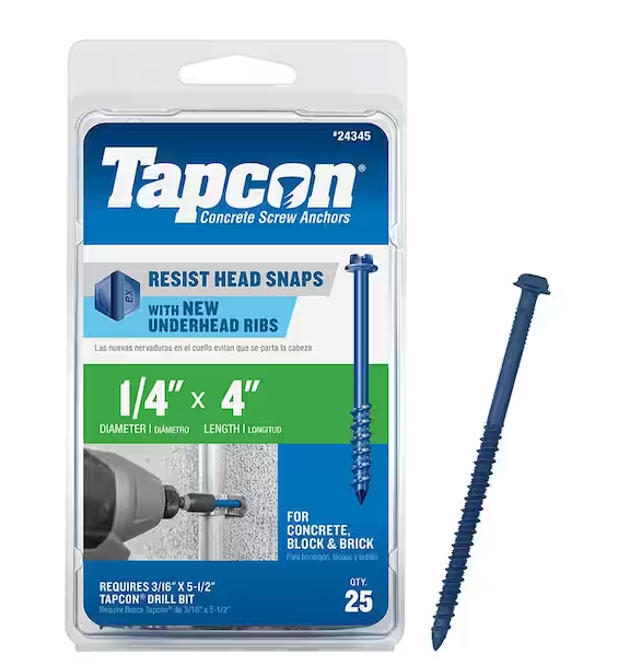 Tapcon 1/4 in. x 4 in. Hex-Washer-Head Concrete Anchors (25-Pack)