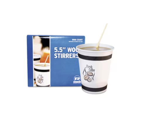Royal Paper Wood Stir Sticks, 5-1/2" Long, Woodgrain, 1,000 Stirrers/Box
