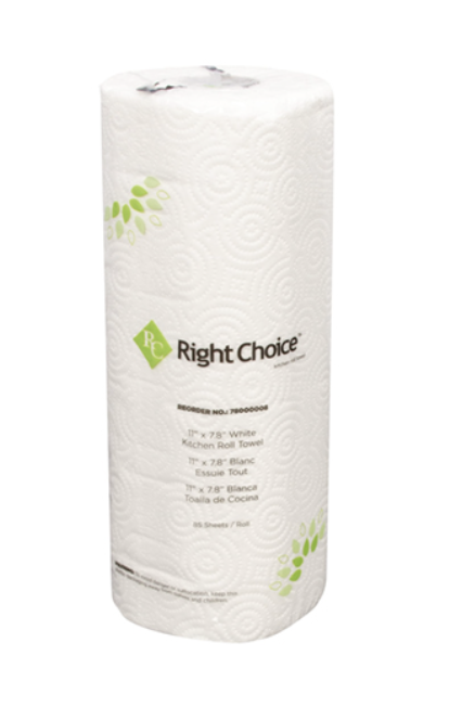 Right Choice® Kitchen Roll Towel – 85 Sheets White, 11" x 7.8" 30/case