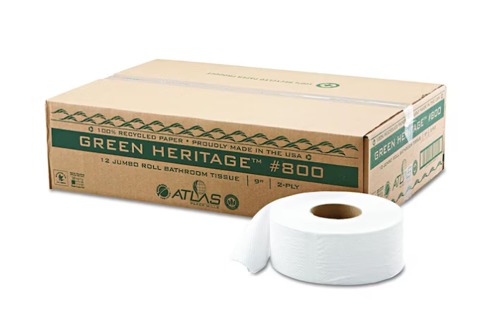 ATLAS PAPER 9 In. White 2 Ply Green Heritage Economy Junior Roll Bathroom Tissue 800, 12Pk