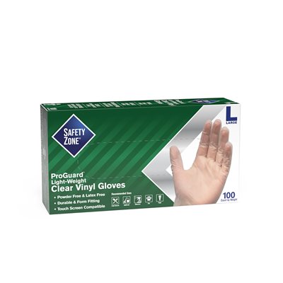 THE SAFETY ZONE Powder Free Vinyl Disposable Gloves, Clear, Large