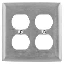 Hubbell Wallplates and Boxes, Metallic Plates, 2- Gang, 2) Duplex Openings, Standard Size, Stainless Steel