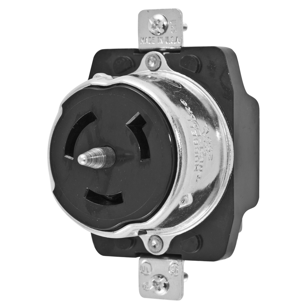 Hubbell Locking Devices, Twist-Lock®, Industrial, Receptacle, 50A, 250V, 2-Pole 3-Wire Grounding, Non-NEMA, Screw Terminal, Black