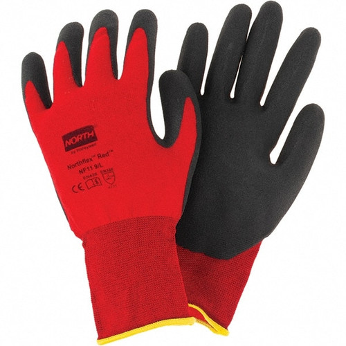 Honeywell North Size XS Work Gloves Palm & Fingers Coated, Red/Black NF11/6XS - 79195780