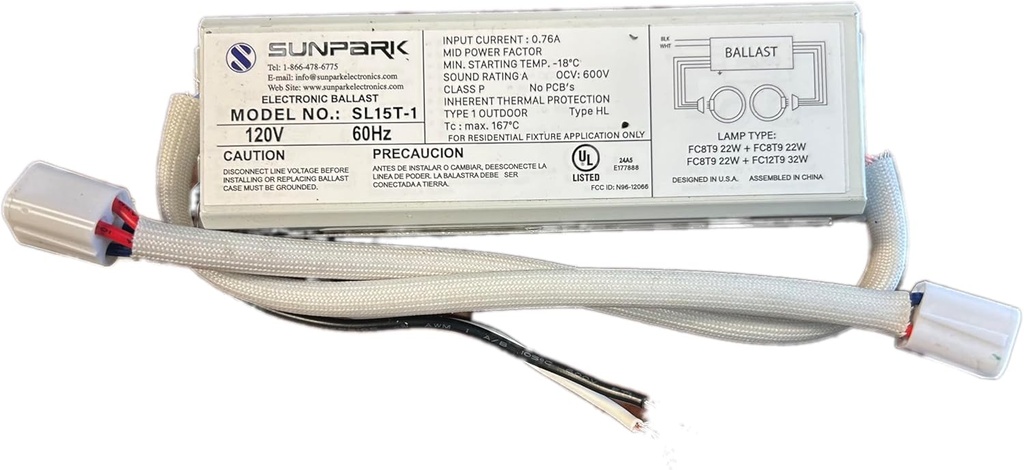 Sunpark SL15T-1 Electronic circline Ballast with lamp Holders Attached