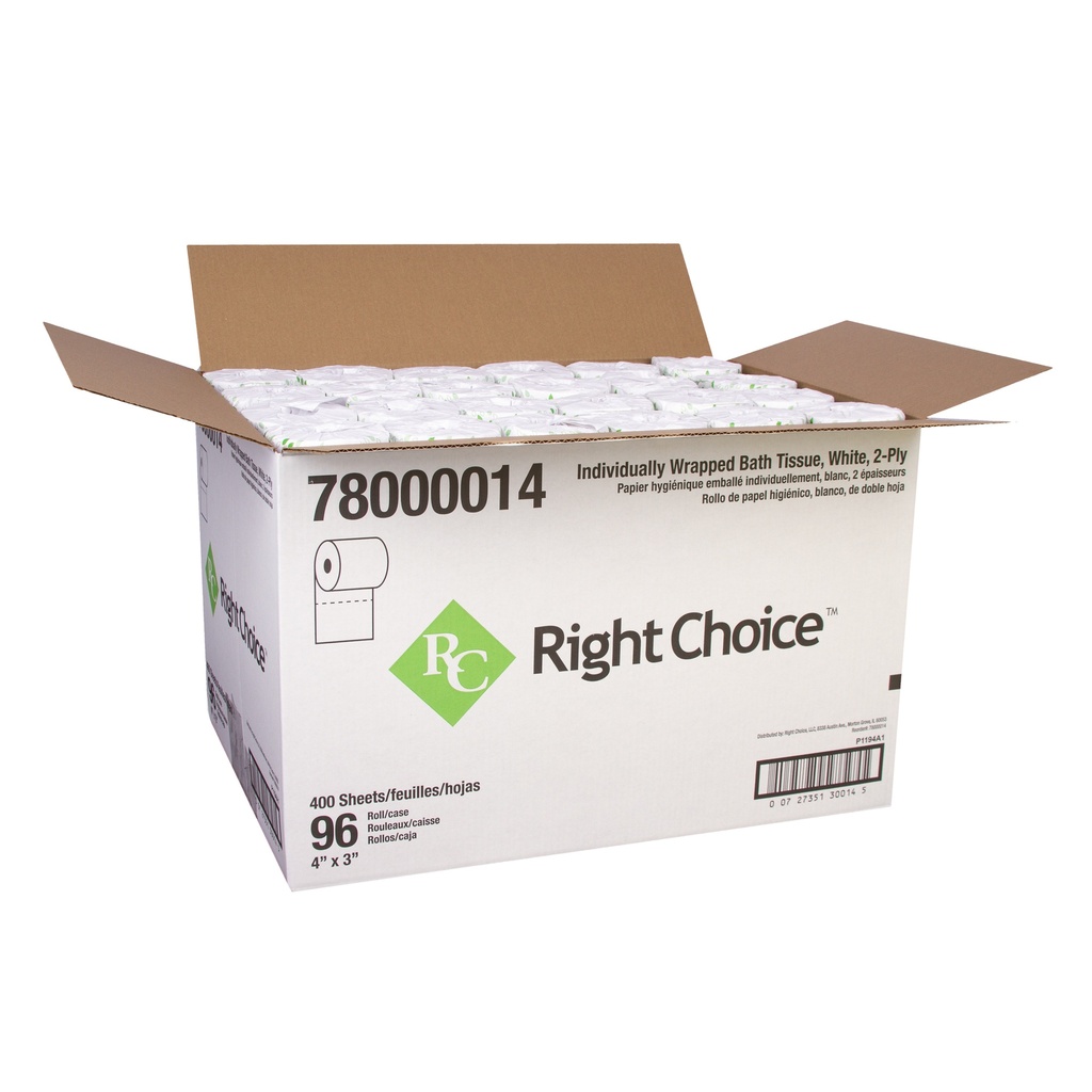 Right Choice™ Paper SBT Toilet Tissue 2-Ply 400-Sheets, White, 4" x 3", 1/CS/96