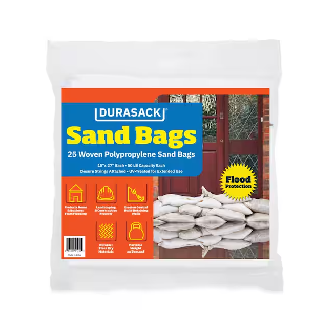 DURASACK 15 in. x 27 in. White Woven Sand Bags with Tie String (25-Pack)