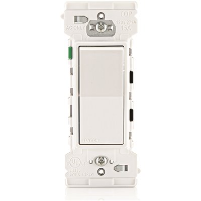 Decora Edge Single Pole Rocker Switch, Residential Grade, 15 Amp, White