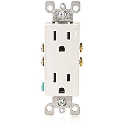 Leviton Decora 15 Amp Residential Grade Grounding Duplex Outlet, White