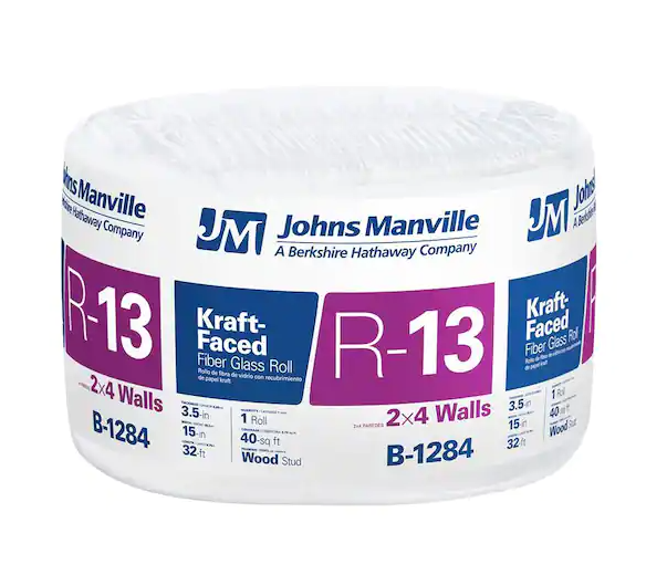 Manville R-13 Kraft Faced Fiberglass Insulation Roll 15 in. W x 32 ft. L Home Depot