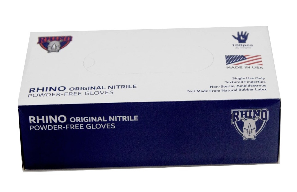 Rhino Blue Powder Free Nitrile Gloves Size L Box of 100