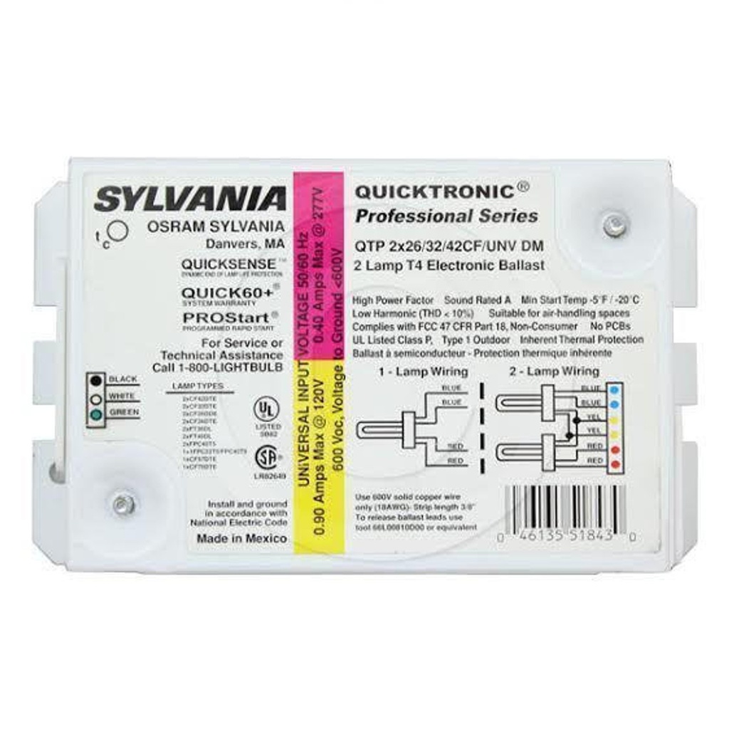 Sylvania Compact Fluorescent Ballast QTP2X26/32/42CF/UNV DM