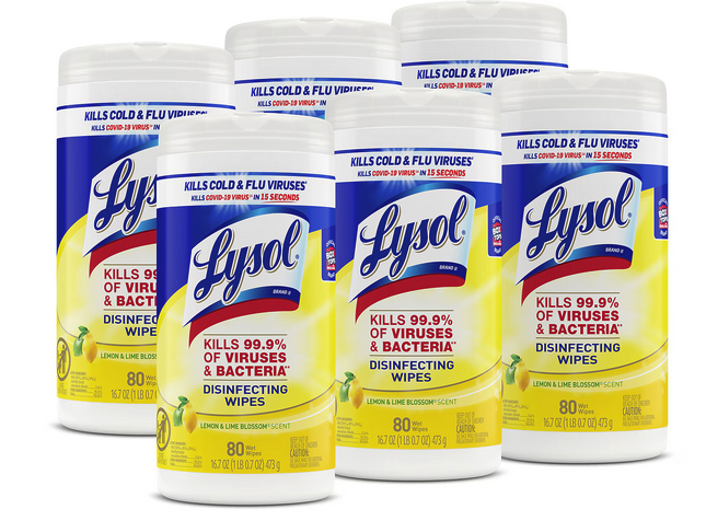 Lysol® Lemon & Lime Disinfecting Wipes, Yellow, 80 Ct - Pack of 6