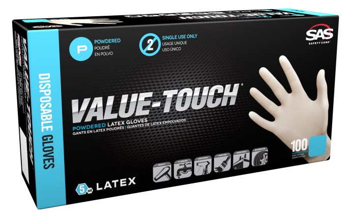 Value-Touch Powdered Latex - 5 mil - 100 Gloves per box (by weight) L