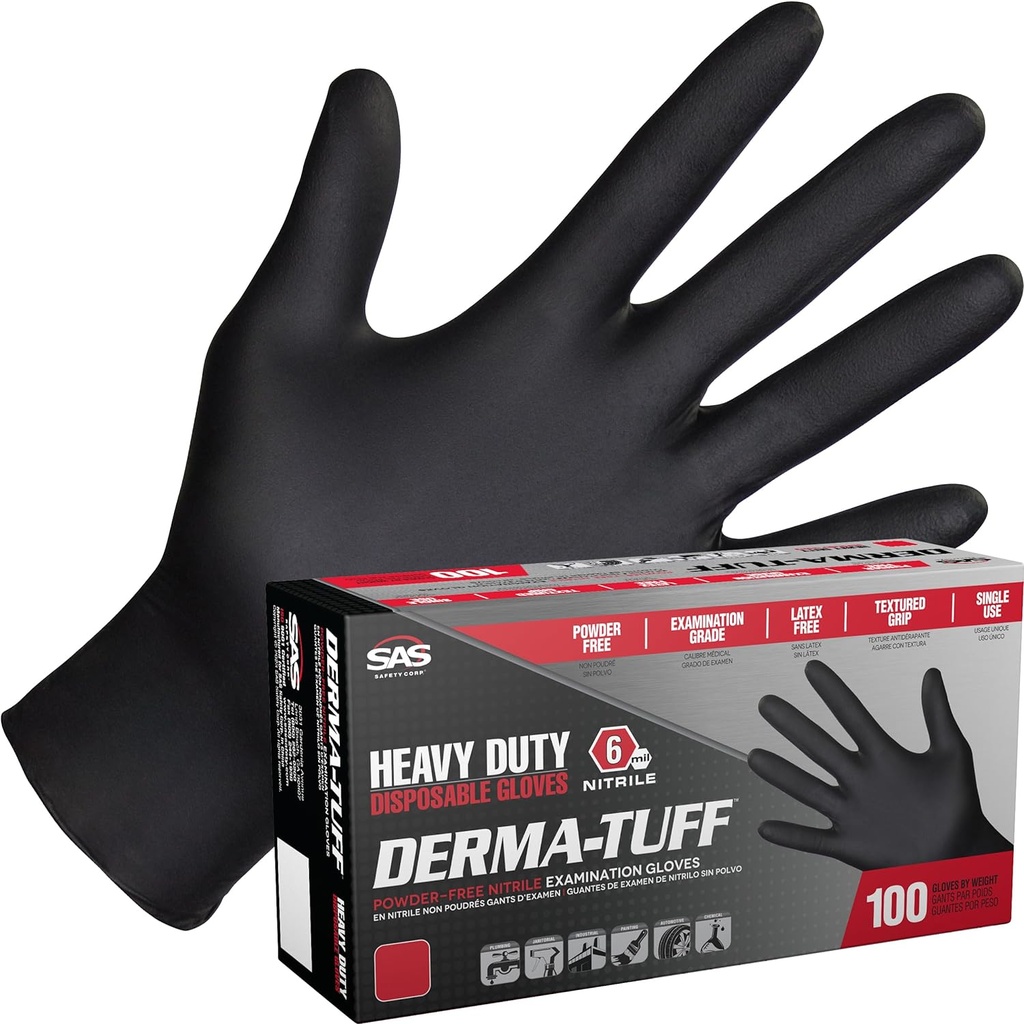 Derma-Tuff Powder-Free Exam Grade Nitrile - 6 mil - 100 Gloves per box (by weight) Med