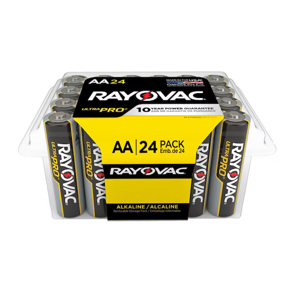 Rayovac UltraPro AA Alkaline Battery, 1.5V DC, 24 Pack