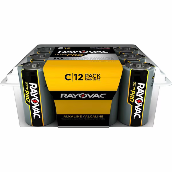 Rayovac UltraPro C Alkaline Battery, 1.5V DC, 12 Pack