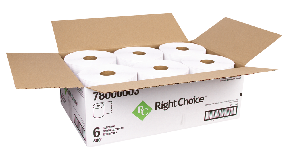 Right Choice™ Paper Hardwound Roll Towel 1-Ply, White, 7.87" x 800', 1/CS/6