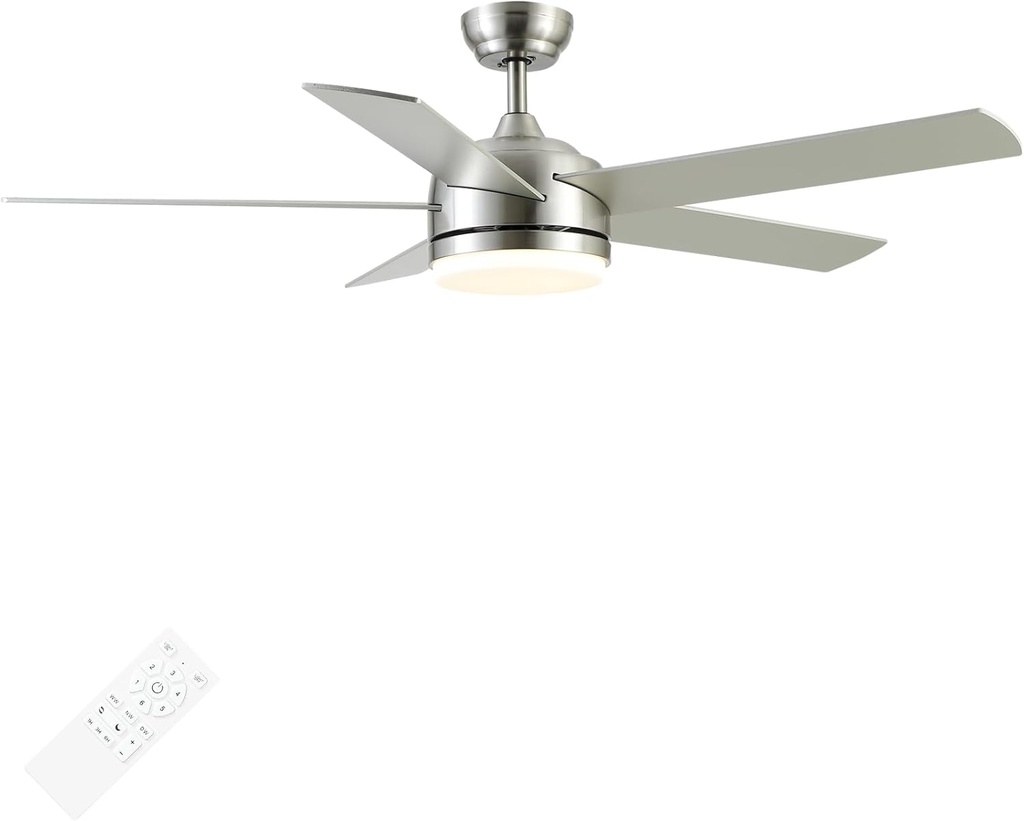 52 inch Brushed Nickel Ceiling Fan, LED, CCT, Dimmable