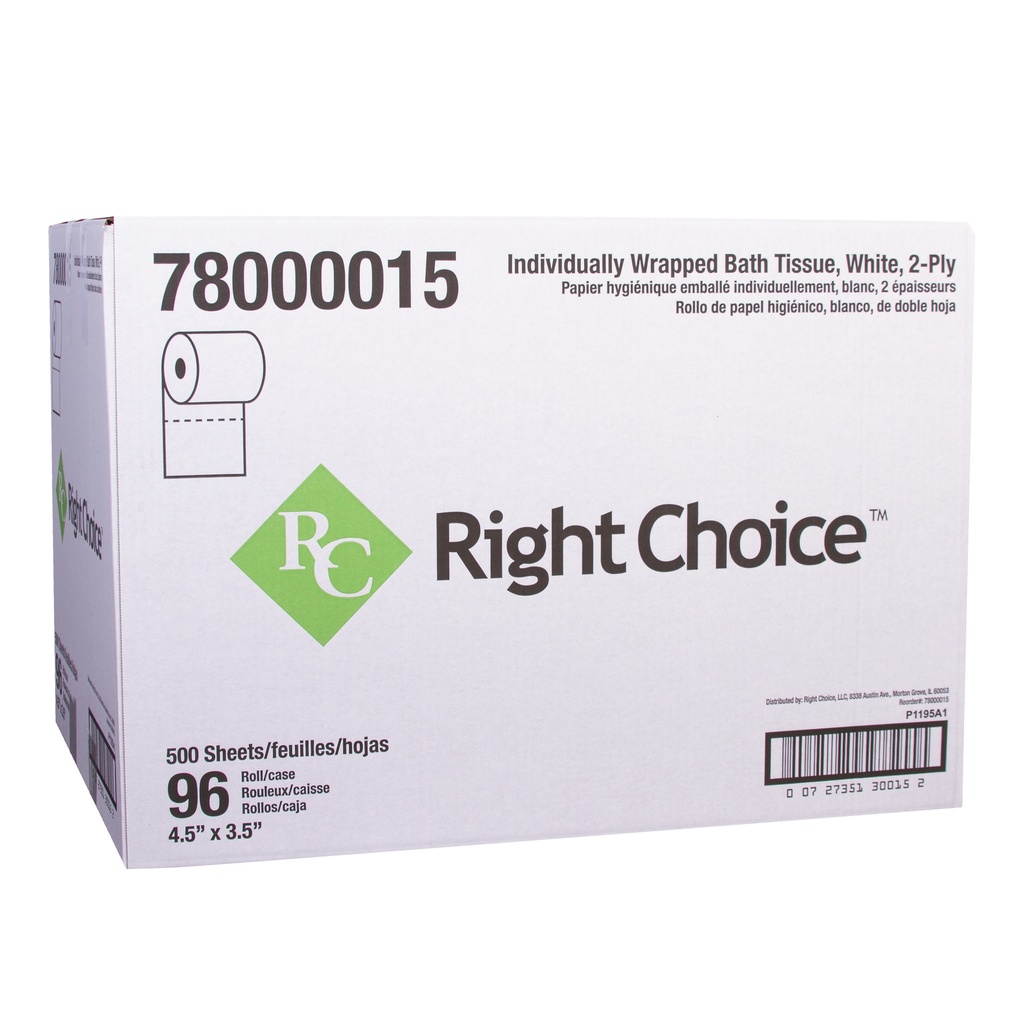 Right Choice ™ Paper SBT Toilet Tissue 2-Ply 500-Sheets, White, 4.0" x 3.5" 96/CASE